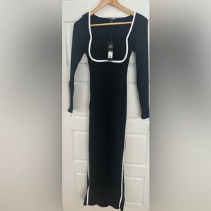 Fashion Nova Black and White Long Sleeve snatched Dress
